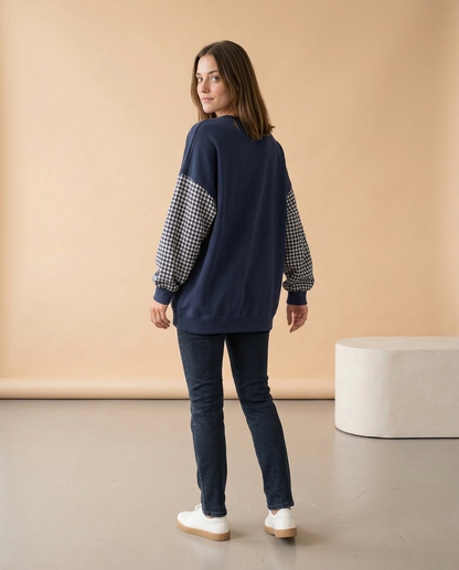 Lariel | Plaid Patchwork Crew Neck Top