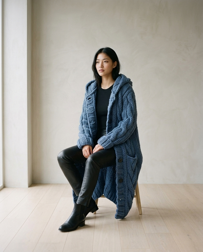 Ilkiel | Chunky Cable Knit Hooded Cardigan