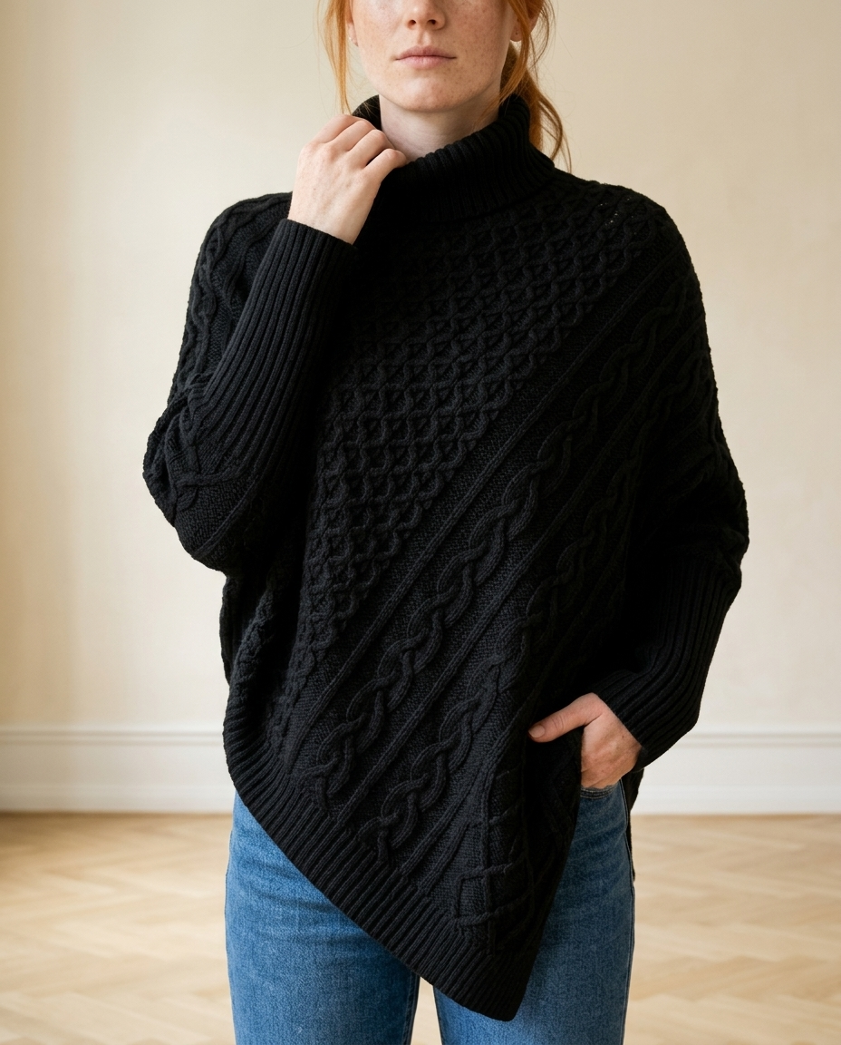 Yanina | Cable-Knit Turtleneck Poncho