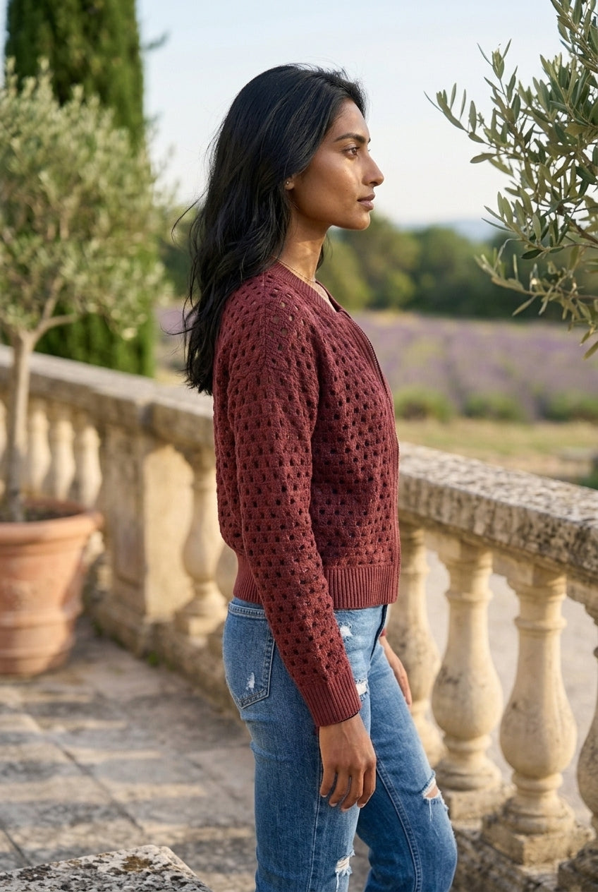 Rhlyn | Openwork Zip-Up Cardigan
