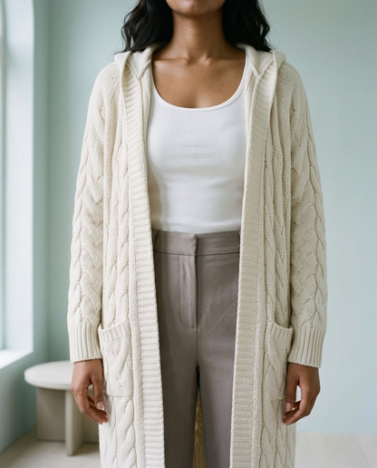 Dagna | Hooded Cable Knit Cardigan