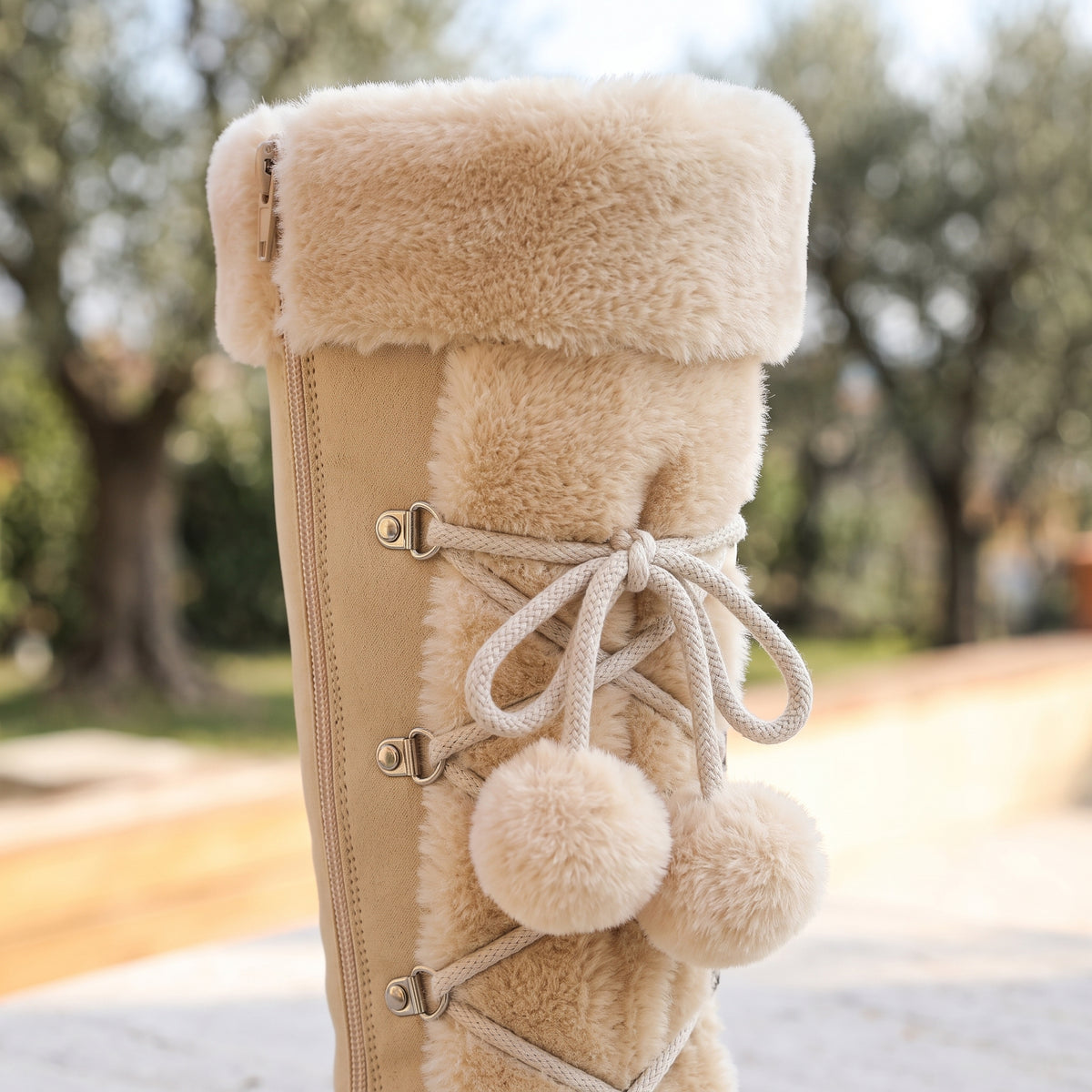 Kajya | Lace-Up Pom-Pom Winter Boots