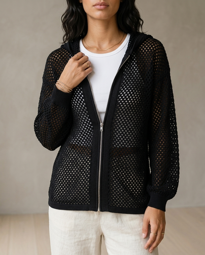 Aidiel | Open-Knit Zip-Up Cardigan