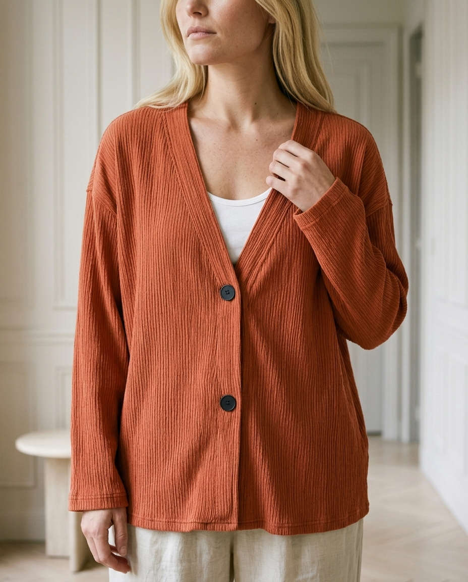 Esma | Ribbed V-Neck Button Cardigan