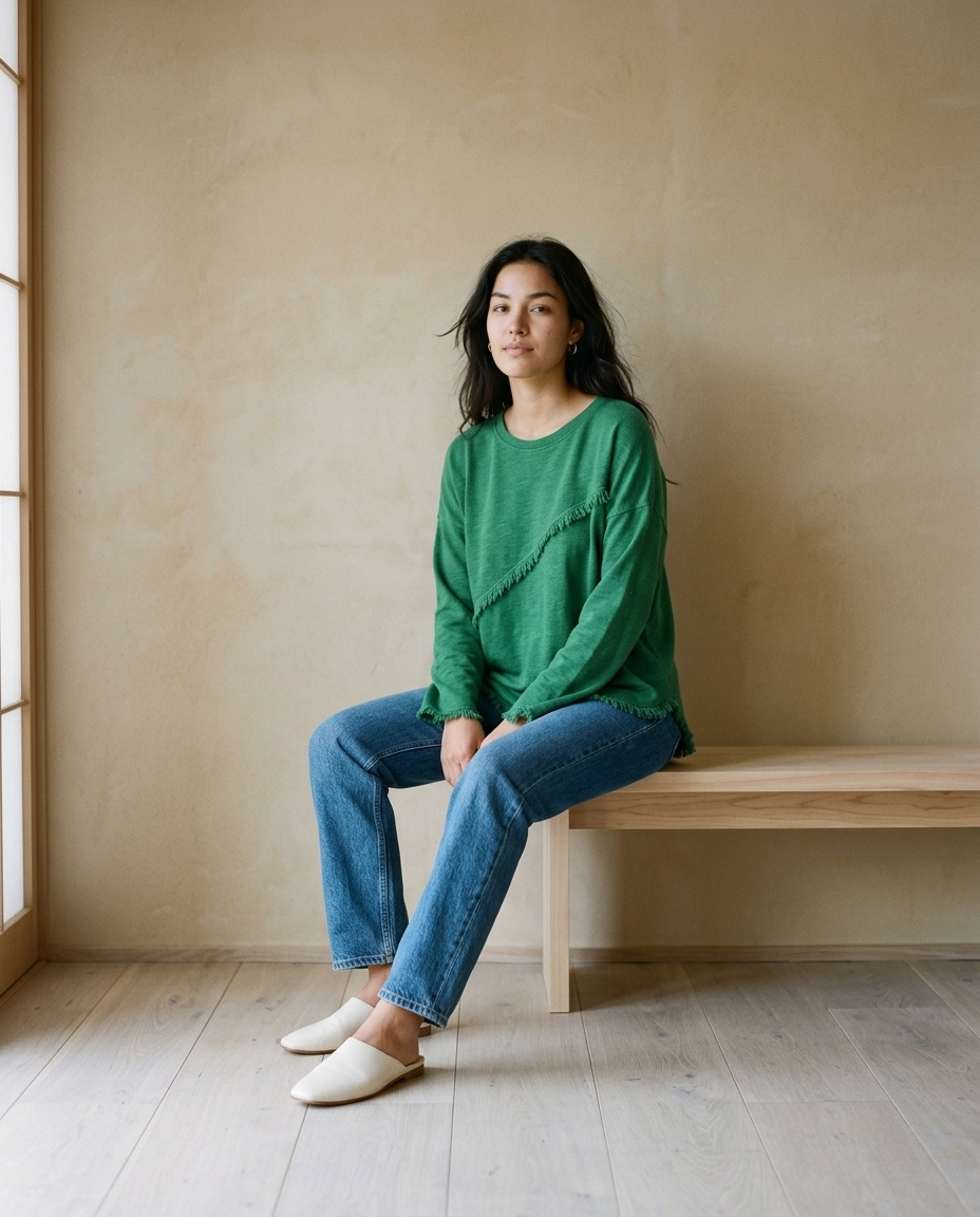 Neviel | Diagonal Fringe Crewneck Sweater