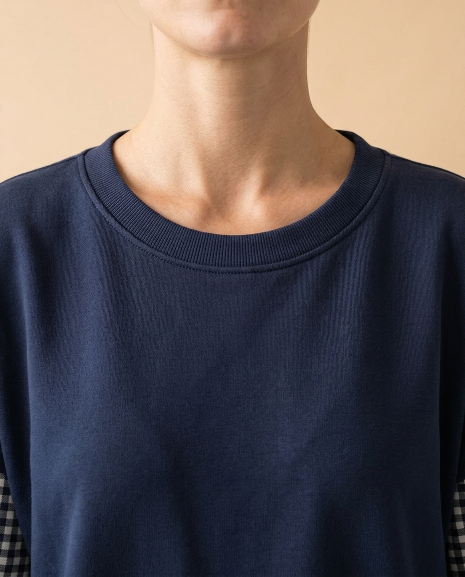 Lariel | Plaid Patchwork Crew Neck Top