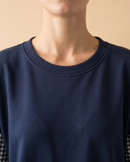 Lariel | Plaid Patchwork Crew Neck Top