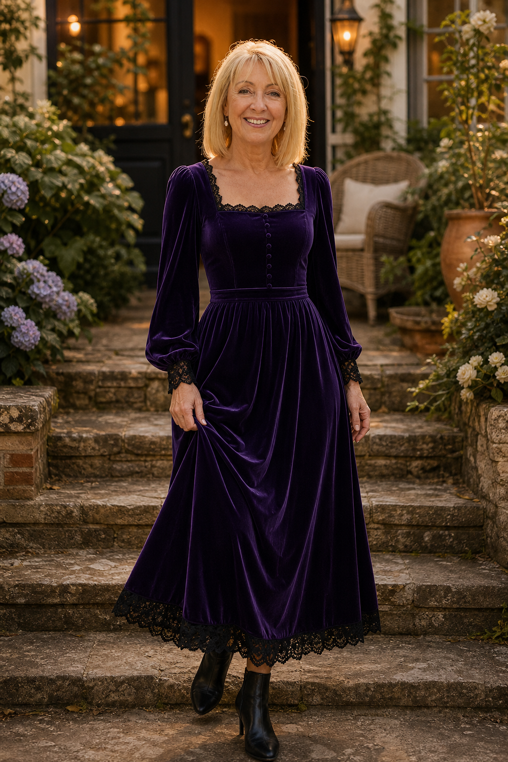 Divis | Velvet-Look Square Neck Midi Dress