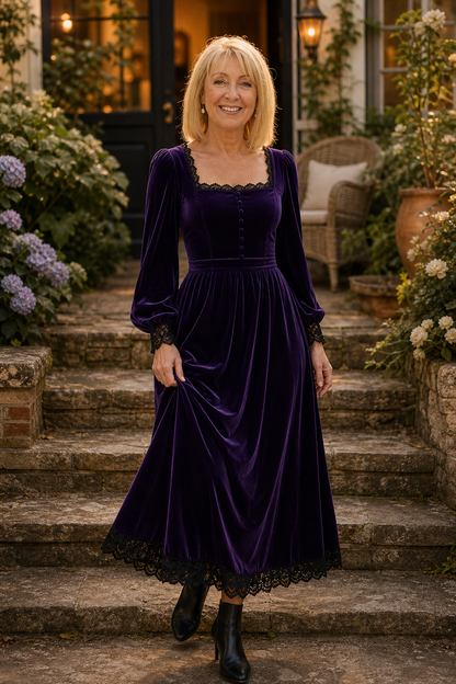 Divis | Velvet-Look Square Neck Midi Dress