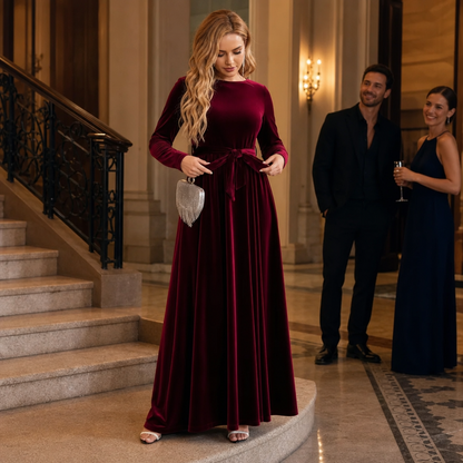 Elvea | Belted Velvet Maxi Dress