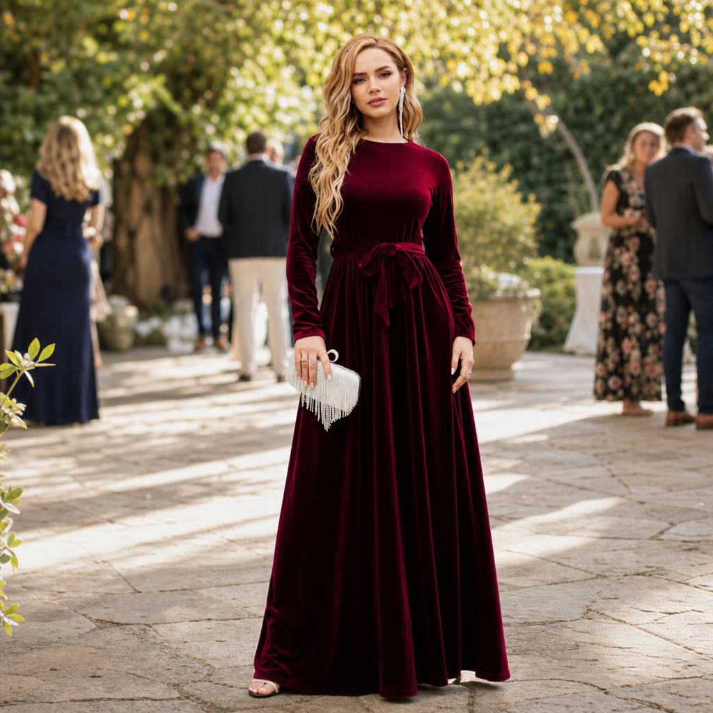Elvea | Belted Velvet Maxi Dress