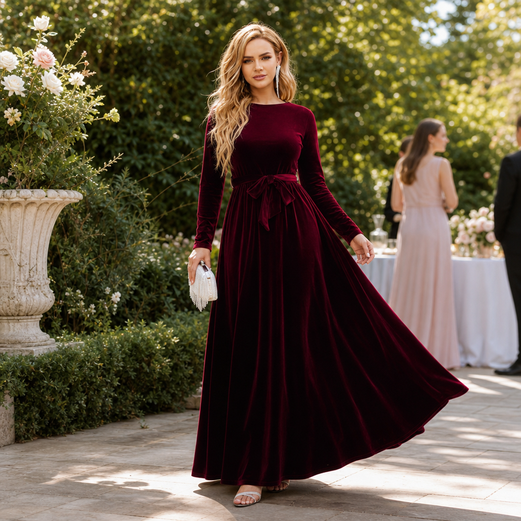 Elvea | Belted Velvet Maxi Dress