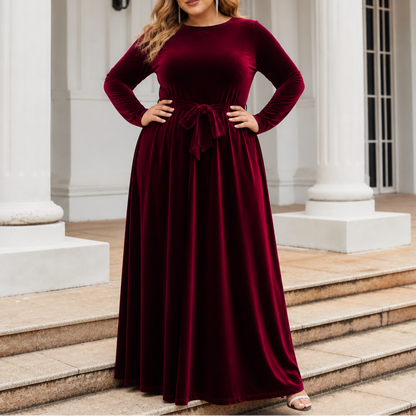 Elvea | Belted Velvet Maxi Dress