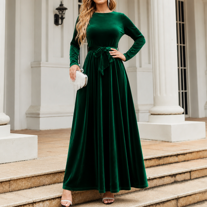 Elvea | Belted Velvet Maxi Dress