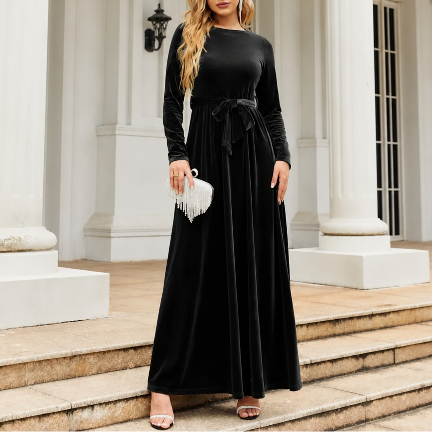 Elvea | Belted Velvet Maxi Dress